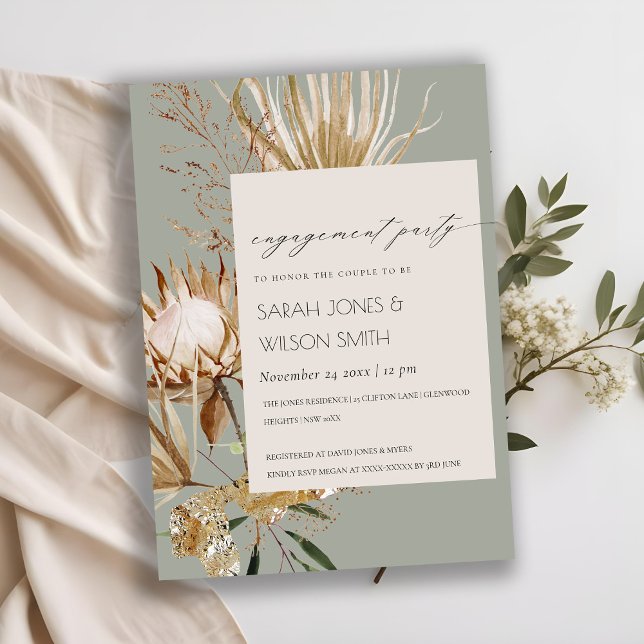 Carte De Remerciements Chic Boho Protea Fiançailles de palme sec Invitati (Créateur téléchargé)