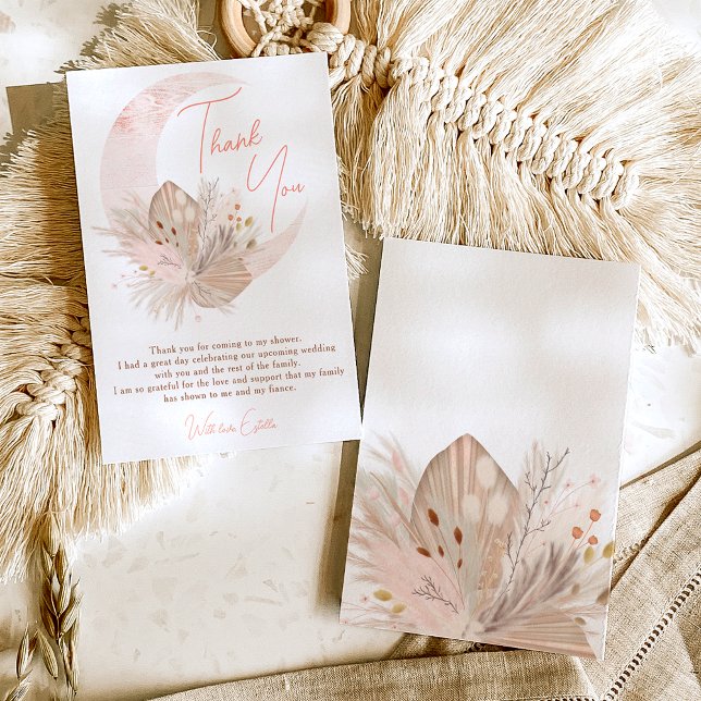 Carte De Remerciements Chic boho rustique pampas floral lune de mariage (Créateur téléchargé)