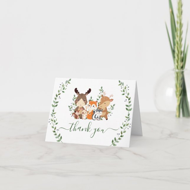Carte De Remerciements Chic Bois Végétation Forêt Animaux (Devant)