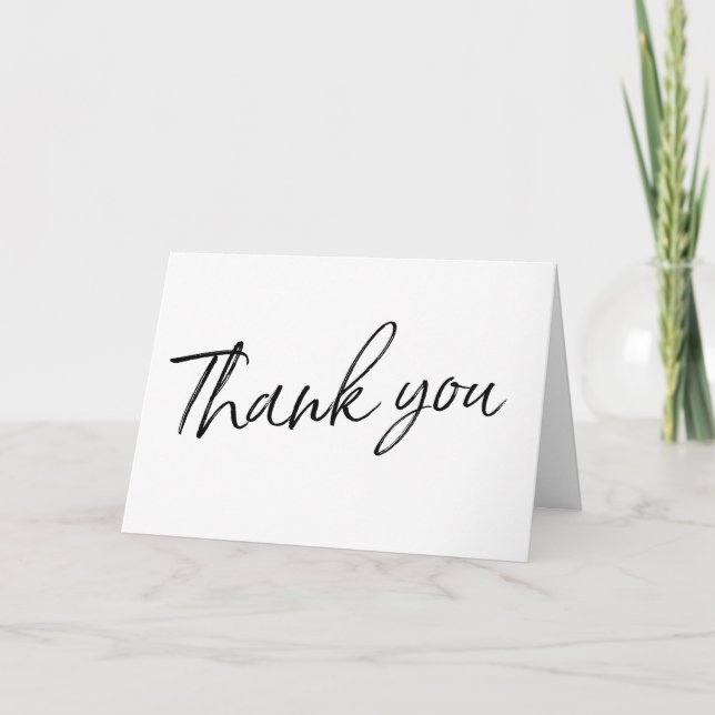 Carte De Remerciements Chic Calligraphie Main Lettré Mariage "Merci" (Devant)