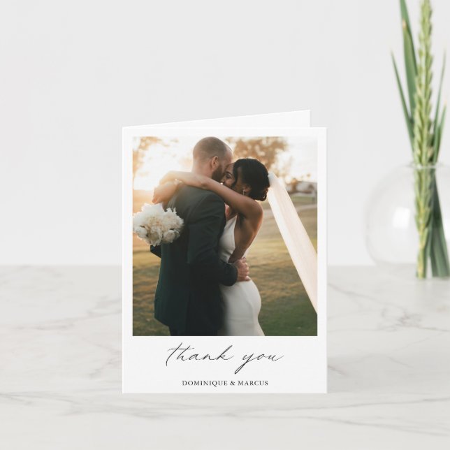 Carte De Remerciements Chic Calligraphie Minimale Photo Simple Mariage (Devant)