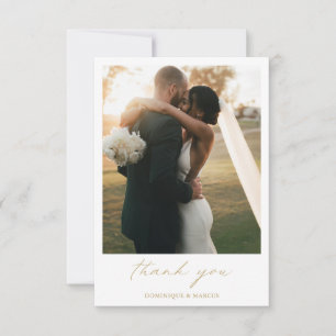 Carte De Remerciements Chic Calligraphie Or Elegant Photo Simple Mariage