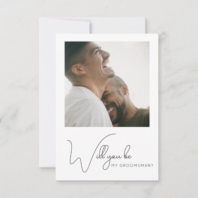 Carte De Remerciements Chic Calligraphie Photo Groomsman Proposition Card (Devant)