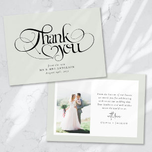 Carte De Remerciements Chic Calligraphie Script Mariage photo