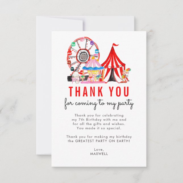 Carte De Remerciements Chic Carnival Cirque Show Clowns Ballons Anniversa (Devant)