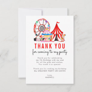 Carte De Remerciements Chic Carnival Cirque Show Clowns Ballons Anniversa