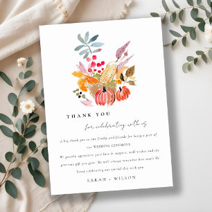 Carte De Remerciements Chic Citrouille de récolte d'automne Mariage d'aqu