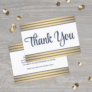 Carte De Remerciements Chic Classic Navy Blue Gold Stripes Élégant Script
