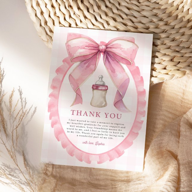 Carte De Remerciements Chic Coquette Chic Bow rose Baby shower fille (Créateur téléchargé)