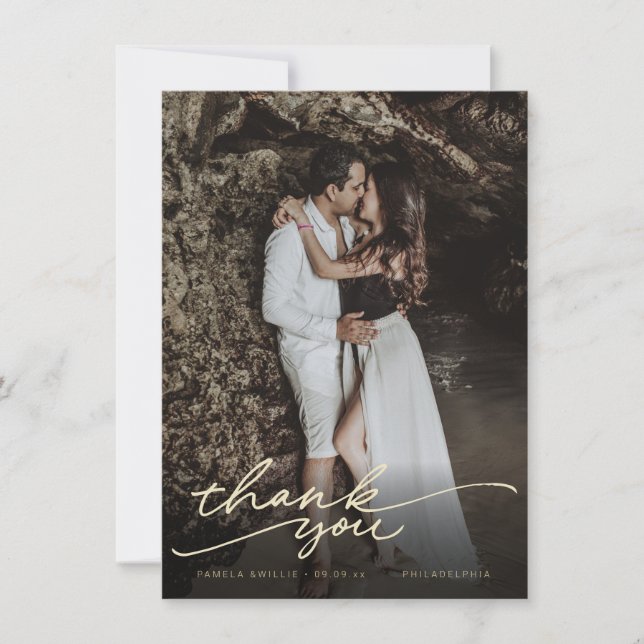 Carte De Remerciements Chic Cursive écriture Mariage photo (Devant)