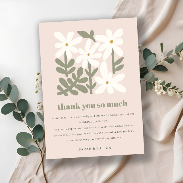 Carte De Remerciements Chic Dusky Blush Rétro Mariage Floral Minimal (Créateur téléchargé)