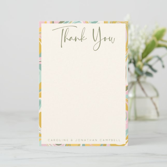 Carte De Remerciements Chic Earthy Pastel Marbre Abstrait Mariage personn (Debout devant)