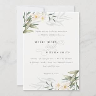Carte De Remerciements Chic Elegant Blanc Vert Vert Floral Mariage Invita