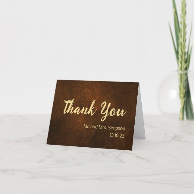 Carte De Remerciements Chic Elegant Brown foncé texturé or Accent (Devant)