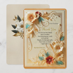 Carte De Remerciements Chic, Elegant Crèmes & cuir texture fleur look