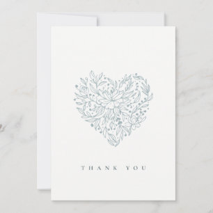 Carte De Remerciements Chic Élégant Minimaliste Bleu Floral Cœur