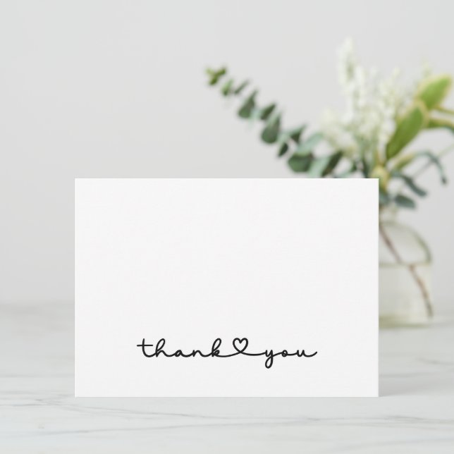 Carte De Remerciements Chic Elegant Noir Blanc Script Coeur (Debout devant)