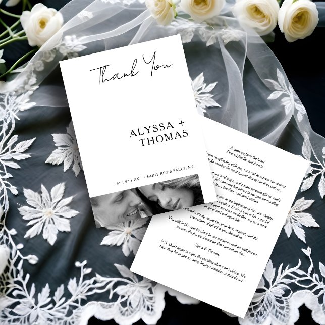 Carte De Remerciements Chic Extra Minimalist Black & White Photo Wedding  (Chic Extra Minimalist Black & White Photo Wedding Thank You Card.)