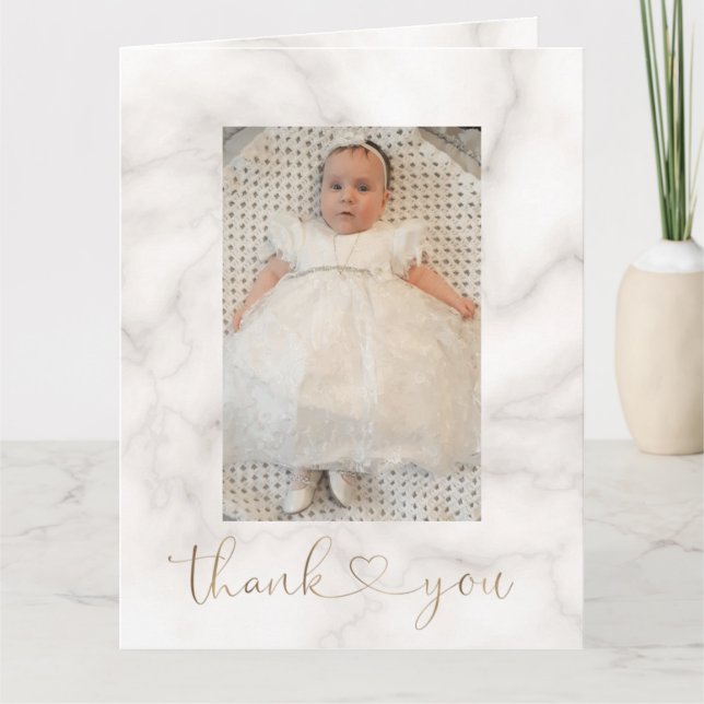 Carte De Remerciements Chic Fleurs blanches Croix d'or Christening photo (Devant)