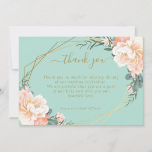 Carte De Remerciements Chic Floral Blush Peach Gold Mint Green Mariage