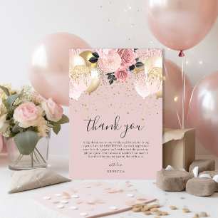 Carte De Remerciements Chic Girly Anniversaire Rose & Or 