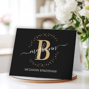 Carte De Remerciements Chic Girly moderne Black Gold Nom Script Monogramm