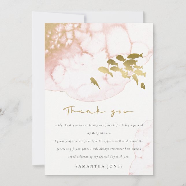Carte De Remerciements Chic Gold Blush Pink Poisson sous-marin Baby showe (Devant)
