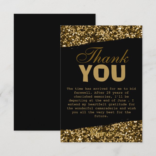 Carte De Remerciements Chic Gold Parties scintillant Sparkles Retraite Pa (Devant / Derrière)