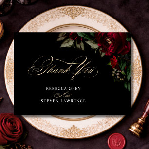 Carte De Remerciements Chic gothique vert rouge rouge moody mariage