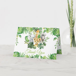 Carte De Remerciements Chic Jungle Animaux Verdure Baby shower d'annivers
