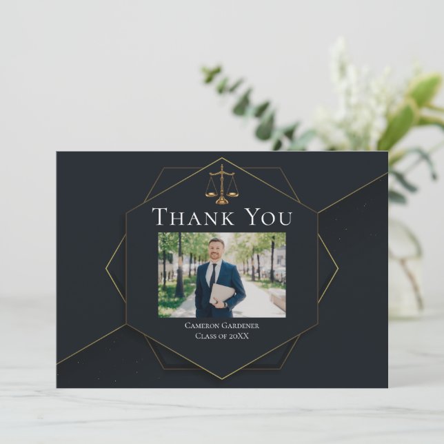 Carte De Remerciements Chic Law School Photo Lawyer Graduation (Debout devant)
