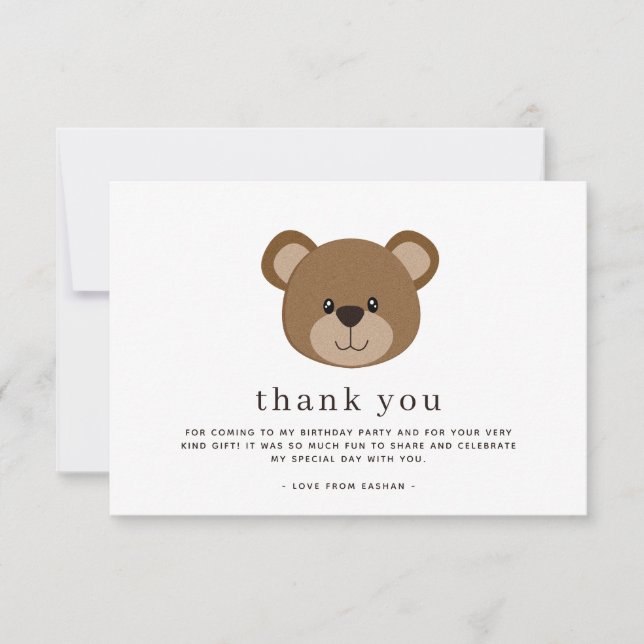 Carte De Remerciements Chic minimaliste Brown Ours Anniversaire (Devant)