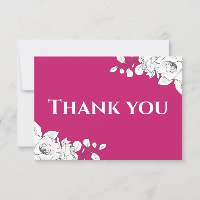 Carte De Remerciements Chic Moderne Magenta Blanc Floral (Devant)