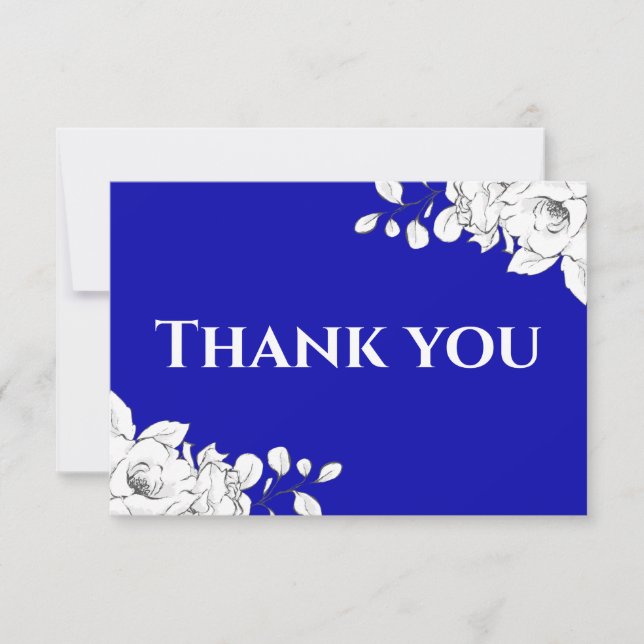 Carte De Remerciements Chic moderne Royal Bleu Blanc Floral (Devant)