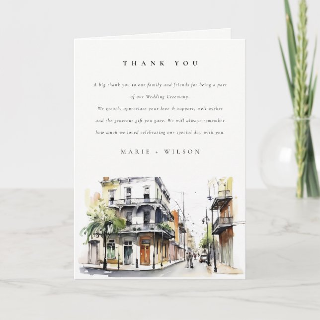 Carte De Remerciements Chic New Orleans Louisiana Mariage aquarelle (Devant)
