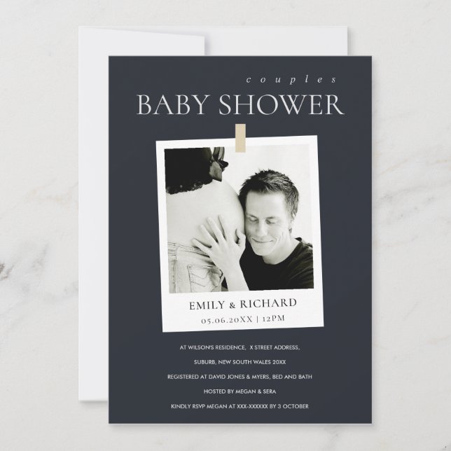 CARTE DE REMERCIEMENTS CHIC NOIR PERSONNALISÉ PHOTO COUPLES BABY SHOWER I (Devant)