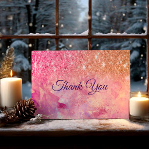 Carte De Remerciements Chic ombre rose blush rose parties scintillant