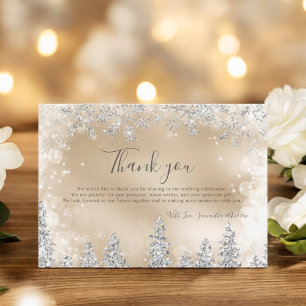 Carte De Remerciements Chic or Hiver argent mariage de pin