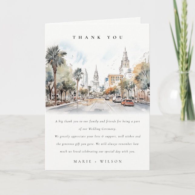 Carte De Remerciements Chic Orlando Floride Skyline Mariage d'aquarelle (Devant)
