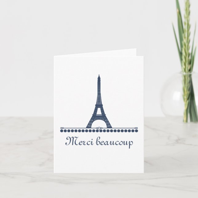 Carte de remerciements chic parisien, bleu (Devant)