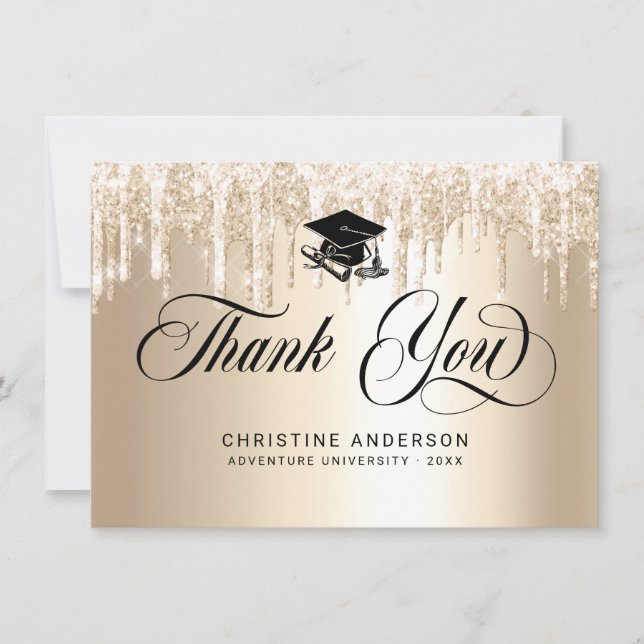 Carte De Remerciements Chic Parties scintillant Champagne noir Script Gra (Devant)