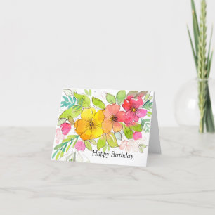 Carte De Remerciements chic pink watercolor pen and ink floral birthday