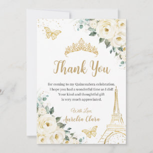 Carte De Remerciements Chic Quinceañera Ivory Floral Eiffel 16e anniversa