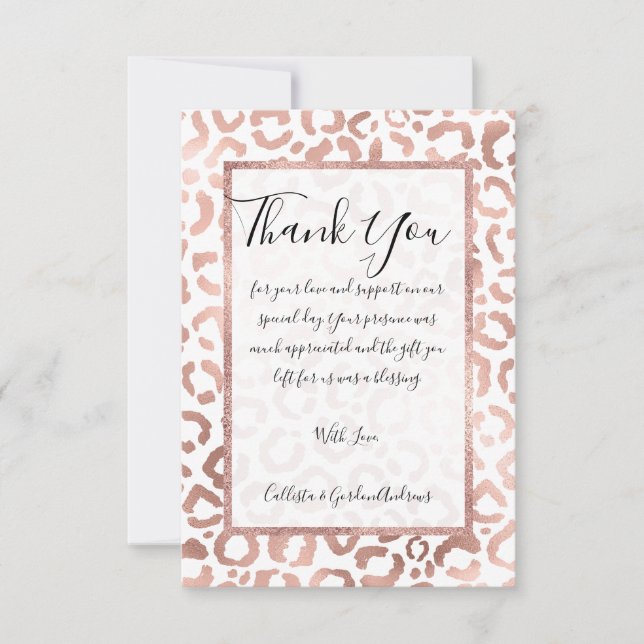 Carte De Remerciements Chic Rose Gold Leopard Cheetah Poster de animal (Devant)