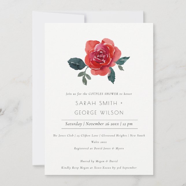 CARTE DE REMERCIEMENTS CHIC ROUGE VERT ROSE FLORAL COUPLES DOUCHE INVITAT (Devant)