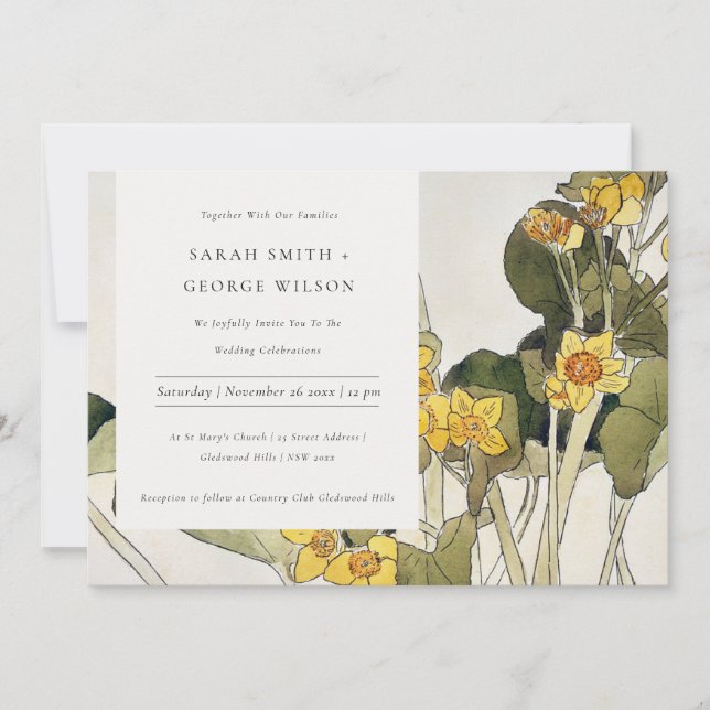 Carte De Remerciements Chic Rustique Jaune Daffodil Mariage Floral Invite (Devant)