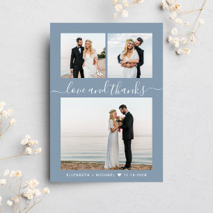 Carte De Remerciements Chic Script Photo Collage Dusty Blue Mariage