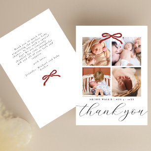 Carte De Remerciements Chic Script Ruban Rouge 4 Photo Baby Shower