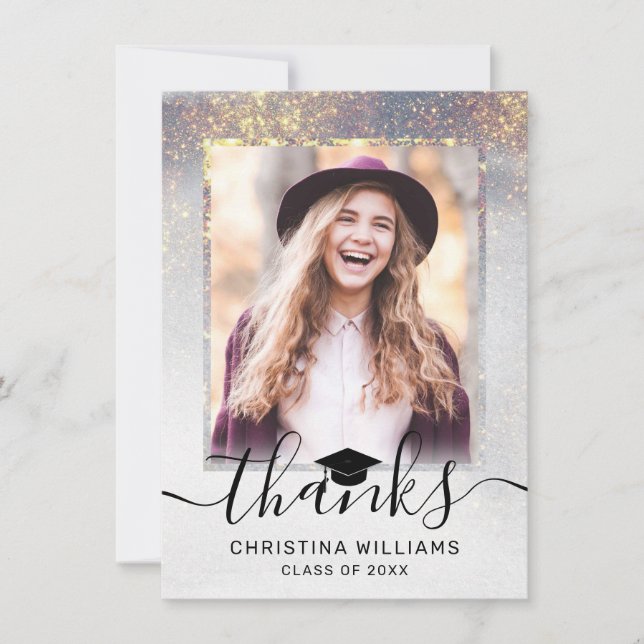 Carte De Remerciements Chic Silver Gold Sparkles 2 Diplôme Photo (Devant)