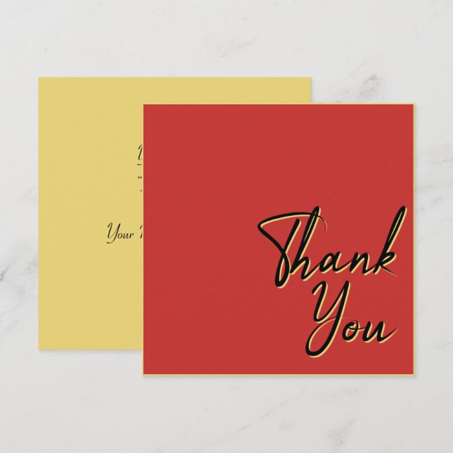 Carte De Remerciements Chic Simple Gold Red et Black Text (Devant / Derrière)